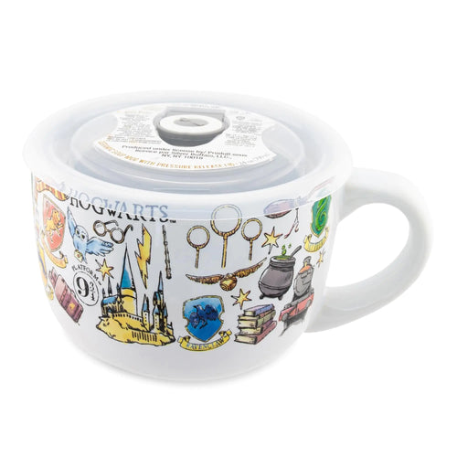 Silver Buffalo Harry Potter Hogwarts Destination Ceramic Soup Mug Bowl With Vented Lid and Handle For Ice Cream Cereal Beverages | Holds 24 Ounces